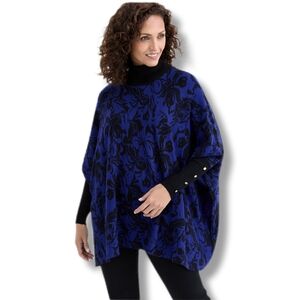 NWT Saffire Blue Medium Women's Printed Turtleneck Poncho Sweater